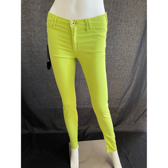 $215 NWT Armani Jeans Women's Lime Green Pants Stretch Skinny Leg Low Rise Sz 27 - Picture 1 of 10